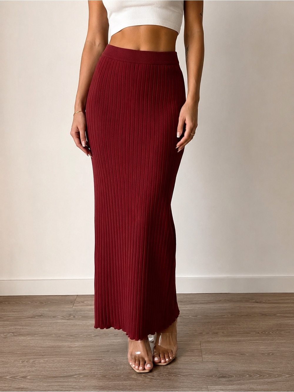 a new day Ribbed Maxi Skirt in Burgundy